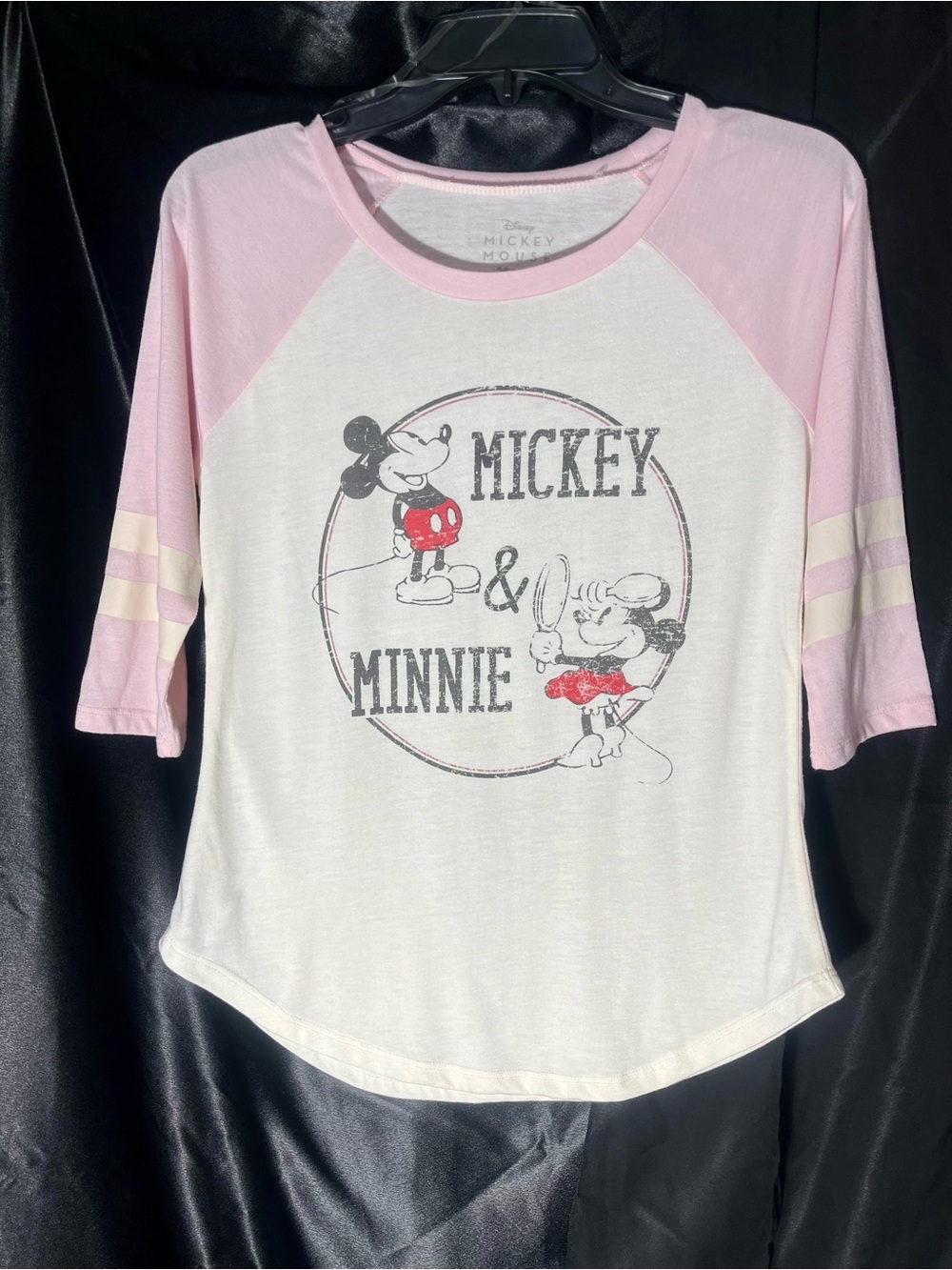 Disney Pink and White Mickey & Minnie Raglan Tee